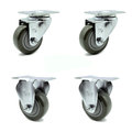 Service Caster 3.5 Inch Gray Polyurethane Wheel Swivel Top Plate Caster Set with 2 Rigid SCC SCC-20S3514-PPUB-2-R3514-2